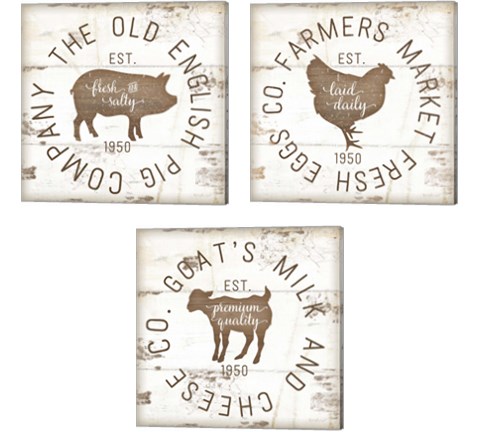 Rustic Farm Signs - Brown 3 Piece Canvas Print Set by Jennifer Pugh