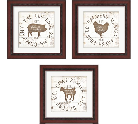 Rustic Farm Signs - Brown 3 Piece Framed Art Print Set by Jennifer Pugh