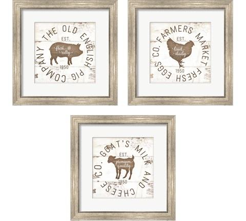 Rustic Farm Signs - Brown 3 Piece Framed Art Print Set by Jennifer Pugh