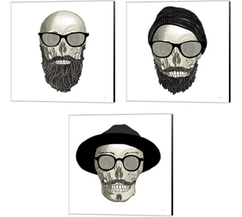 Hipster Skull 3 Piece Canvas Print Set by Sue Schlabach