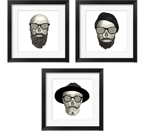 Hipster Skull 3 Piece Framed Art Print Set by Sue Schlabach
