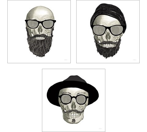 Hipster Skull 3 Piece Art Print Set by Sue Schlabach