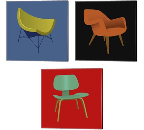 Mid Century Chair 3 Piece Canvas Print Set by Posters International Studio