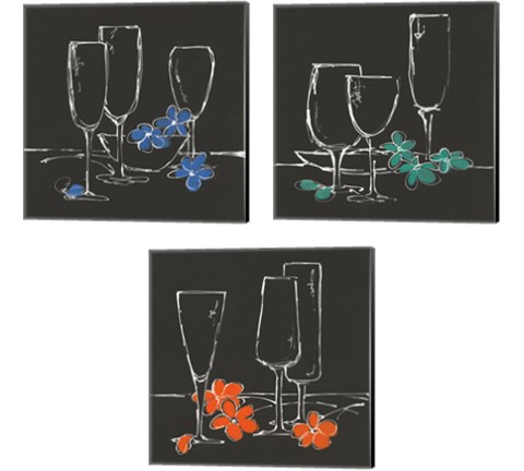 Wine Glasses on Black 3 Piece Canvas Print Set by Chris Paschke