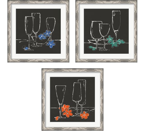 Wine Glasses on Black 3 Piece Framed Art Print Set by Chris Paschke