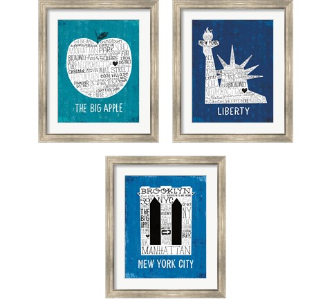 Iconic NYC 3 Piece Framed Art Print Set by Michael Mullan