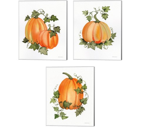 Pumpkin and Vines 3 Piece Canvas Print Set by Kathleen Parr McKenna