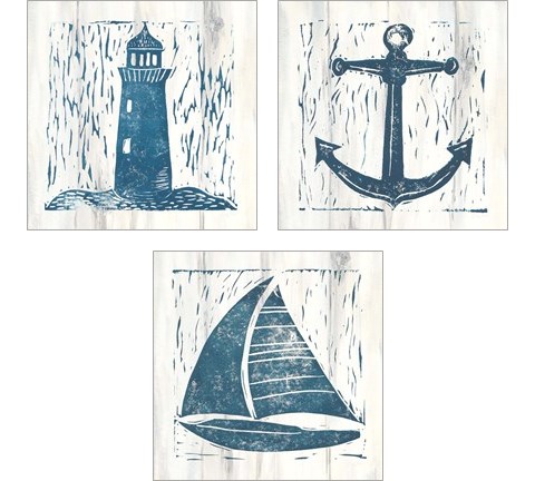 Nautical Collage On White Wood 3 Piece Art Print Set by Courtney Prahl