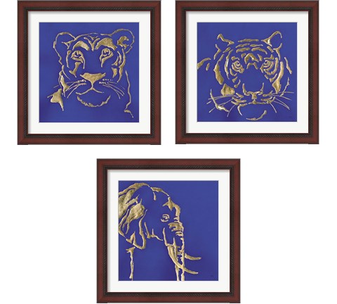 Gilded Animal Blue 3 Piece Framed Art Print Set by Chris Paschke
