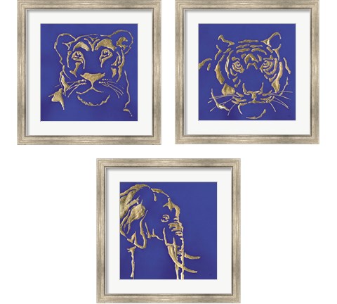 Gilded Animal Blue 3 Piece Framed Art Print Set by Chris Paschke