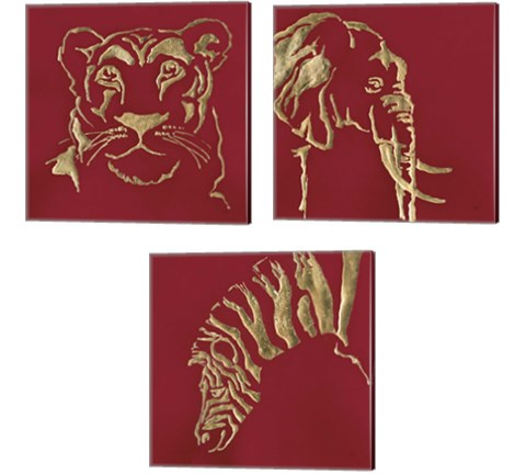 Gilded Animal Red 3 Piece Canvas Print Set by Chris Paschke