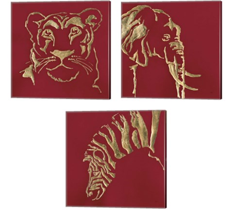 Gilded Animal Red 3 Piece Canvas Print Set by Chris Paschke