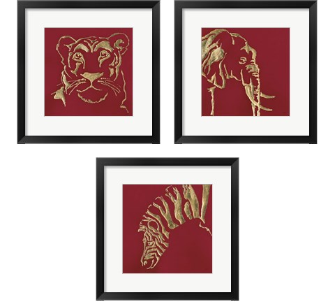 Gilded Animal Red 3 Piece Framed Art Print Set by Chris Paschke