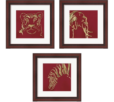 Gilded Animal Red 3 Piece Framed Art Print Set by Chris Paschke