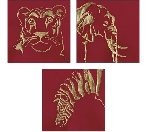 Gilded Animal Red 3 Piece Art Print Set by Chris Paschke
