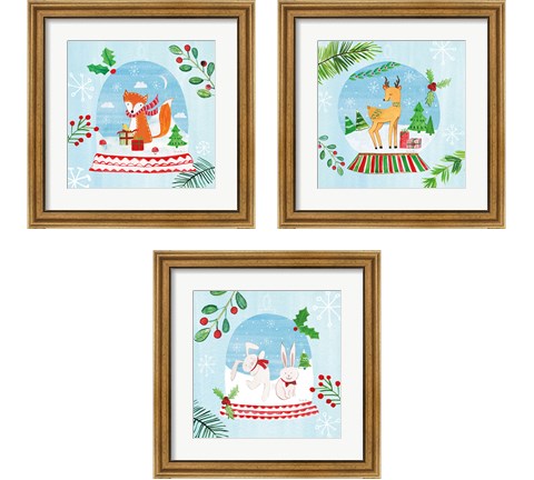 Snow Globe Animals 3 Piece Framed Art Print Set by Farida Zaman