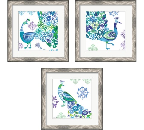 Jewel Peacocks 3 Piece Framed Art Print Set by Farida Zaman