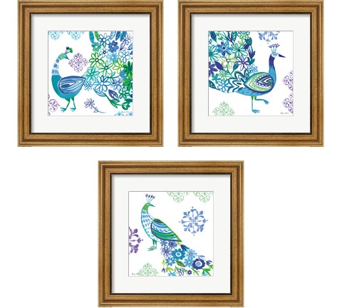 Jewel Peacocks 3 Piece Framed Art Print Set by Farida Zaman