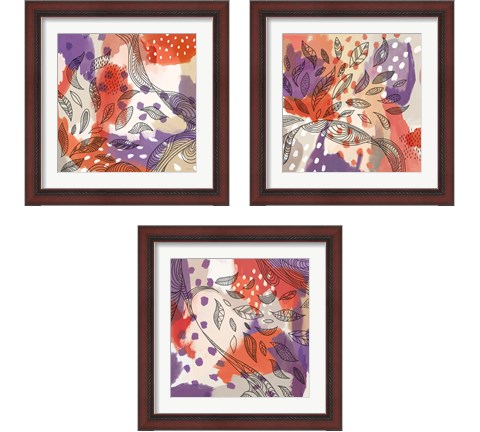Bright Life Red Yellow 3 Piece Framed Art Print Set by Mary Urban