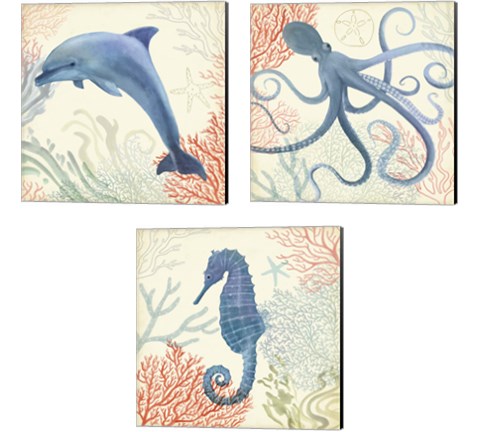 Underwater Whimsy 3 Piece Canvas Print Set by Victoria Borges