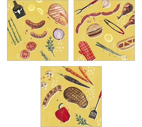 Throw it on the Grill 3 Piece Art Print Set by Victoria Borges