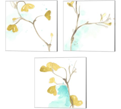 Teal and Ochre Ginko 3 Piece Canvas Print Set by June Erica Vess