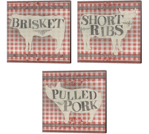 Gingham BBQ 3 Piece Canvas Print Set by June Erica Vess