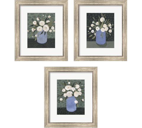 Mason Jar Bouquet 3 Piece Framed Art Print Set by Emma Scarvey