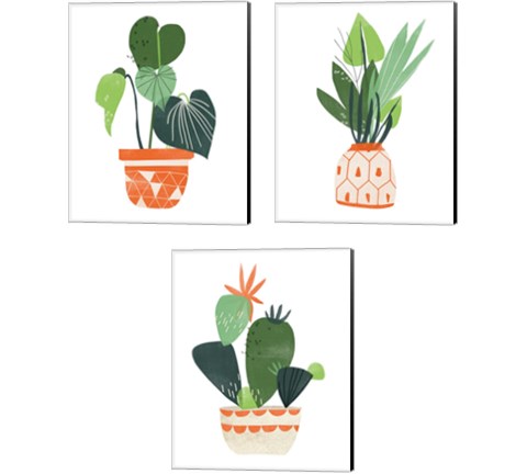 Happy Plants 3 Piece Canvas Print Set by June Erica Vess