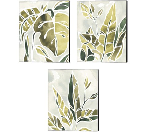 Batik Leaves 3 Piece Canvas Print Set by June Erica Vess