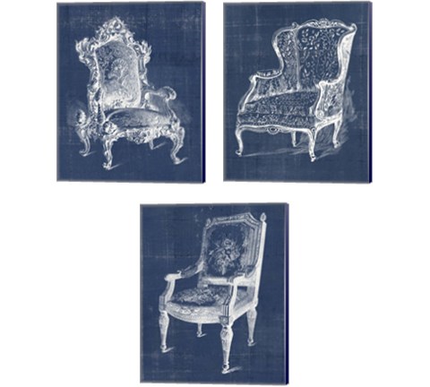 Antique Chair Blueprint 3 Piece Canvas Print Set by Vision Studio