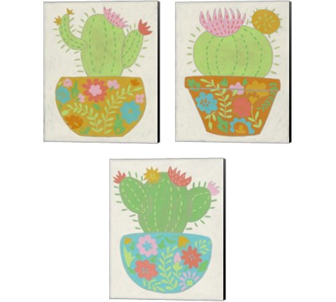 Happy Cactus 3 Piece Canvas Print Set by Chariklia Zarris