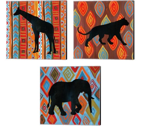 African Animal 3 Piece Canvas Print Set by Farida Zaman
