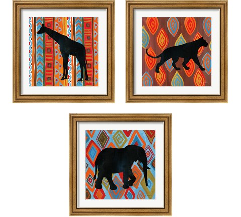 African Animal 3 Piece Framed Art Print Set by Farida Zaman