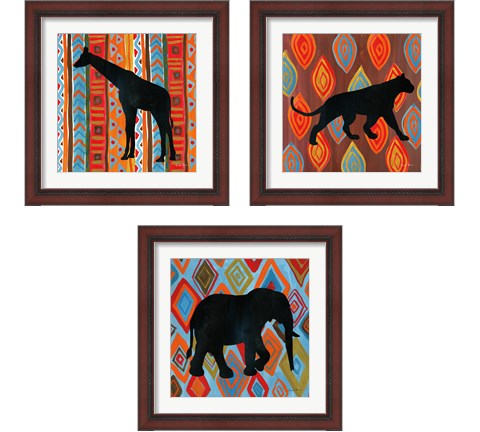 African Animal 3 Piece Framed Art Print Set by Farida Zaman