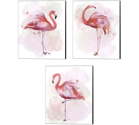 Fluffy Flamingo 3 Piece Canvas Print Set by Fab Funky