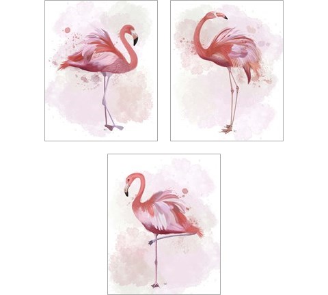Fluffy Flamingo 3 Piece Art Print Set by Fab Funky
