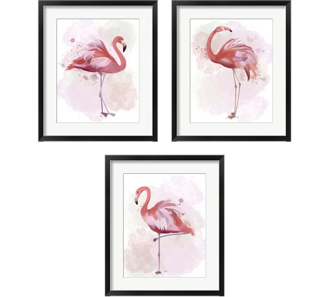 Fluffy Flamingo 3 Piece Framed Art Print Set by Fab Funky
