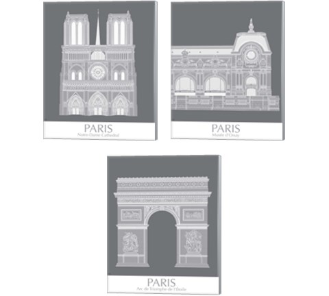Paris Landmark 3 Piece Canvas Print Set by Fab Funky