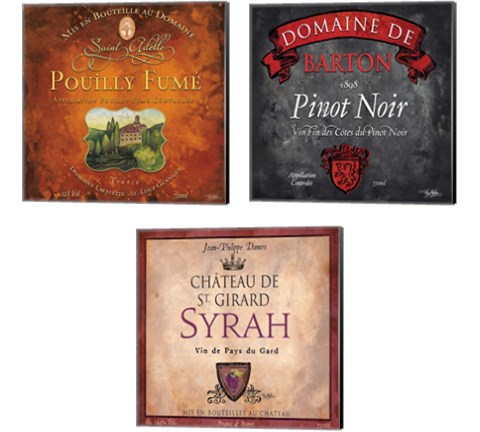 Still Life Wine Label 3 Piece Canvas Print Set by Mary Beth Baker