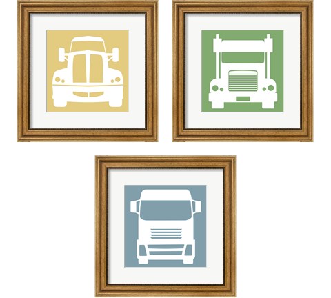 Front View Trucks Set II 3 Piece Framed Art Print Set by Color Me Happy