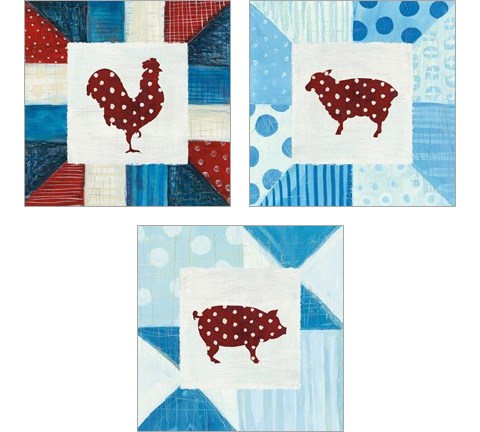 Modern Americana Farm Quilt  3 Piece Art Print Set by Melissa Averinos