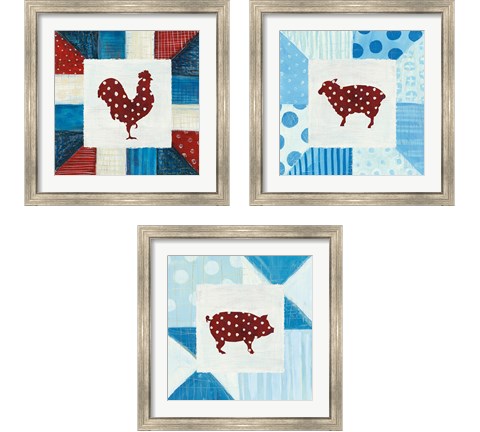 Modern Americana Farm Quilt  3 Piece Framed Art Print Set by Melissa Averinos