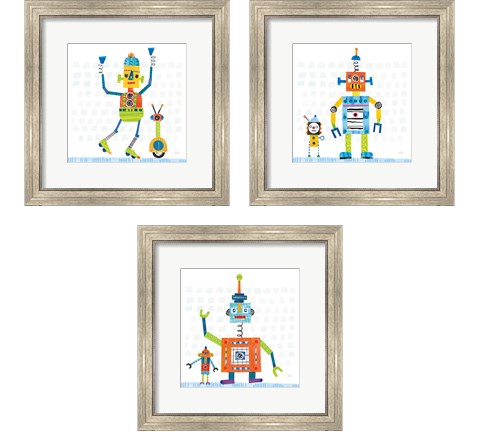 Robot Party on Square Toys 3 Piece Framed Art Print Set by Melissa Averinos