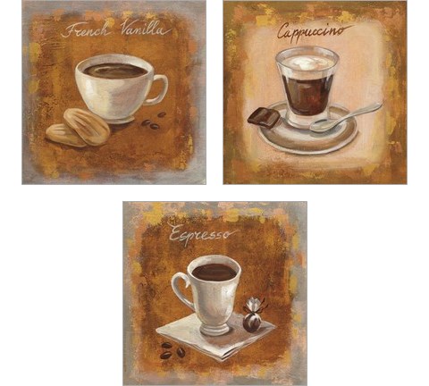 Coffee Time on Wood 3 Piece Art Print Set by Silvia Vassileva