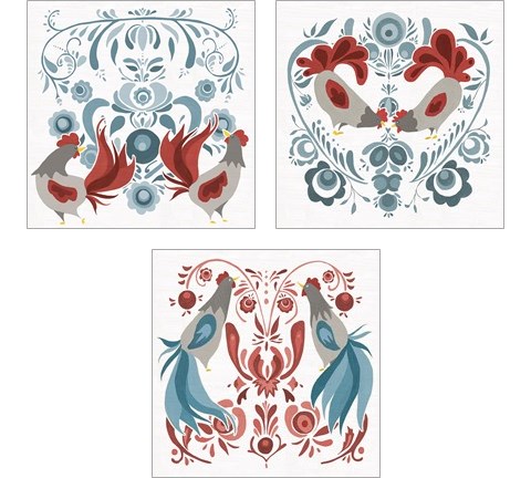 Americana Roosters 3 Piece Art Print Set by Wild Apple Portfolio