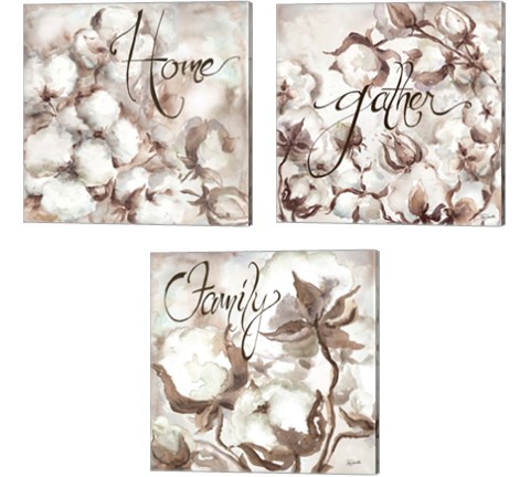Cotton Boll Triptych Sentimen 3 Piece Canvas Print Set by Tre Sorelle Studios
