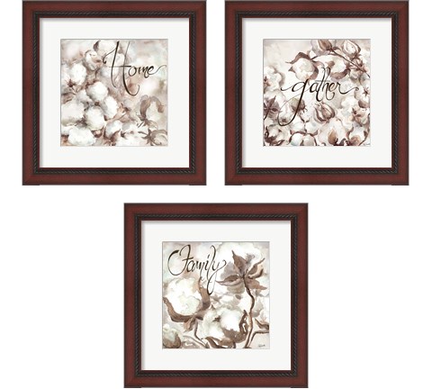 Cotton Boll Triptych Sentimen 3 Piece Framed Art Print Set by Tre Sorelle Studios