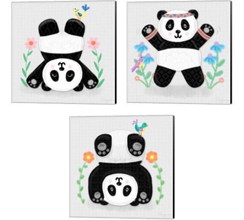 Tumbling Pandas 3 Piece Canvas Print Set by Noonday Design