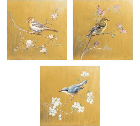 Bird on Gold 3 Piece Art Print Set by Danhui Nai